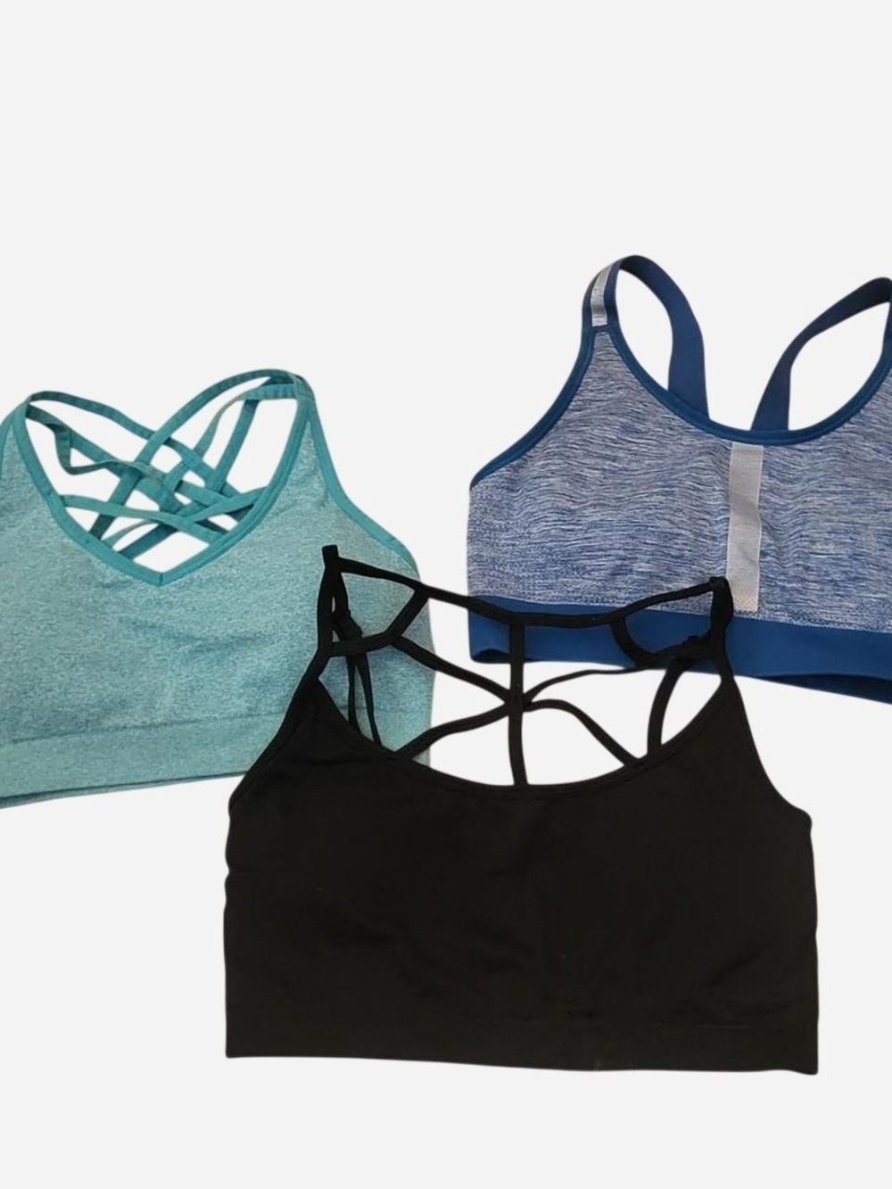 Women’s Strappy Sports Bras - Black, Teal & Blue